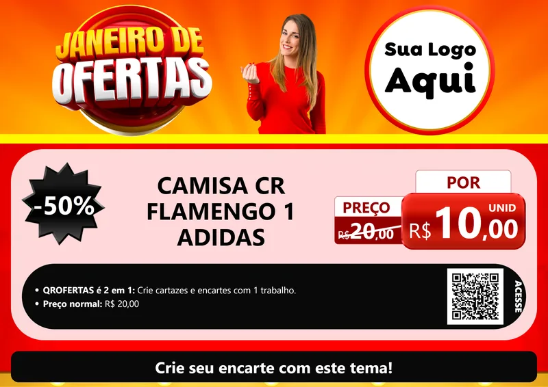 Modelo de Cartaz para Cartaz A4 Horizontal com o tema Janeiro de Ofertas para Roupas e acessórios