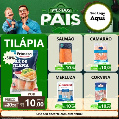 Modelo de Rede Social para Feed Facebook com o tema Mês dos Pais para Peixaria