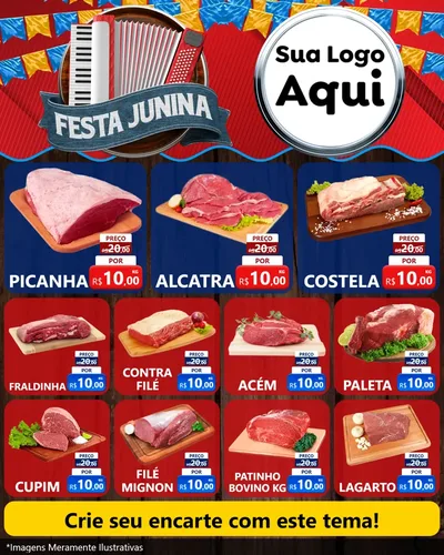 Modelo de Rede Social para Feed Instagram com o tema Festa Junina para Açougue