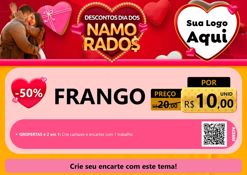 Modelo de Cartaz para Cartaz A4 Horizontal com o tema Descontos Dia dos Namorados para Assados