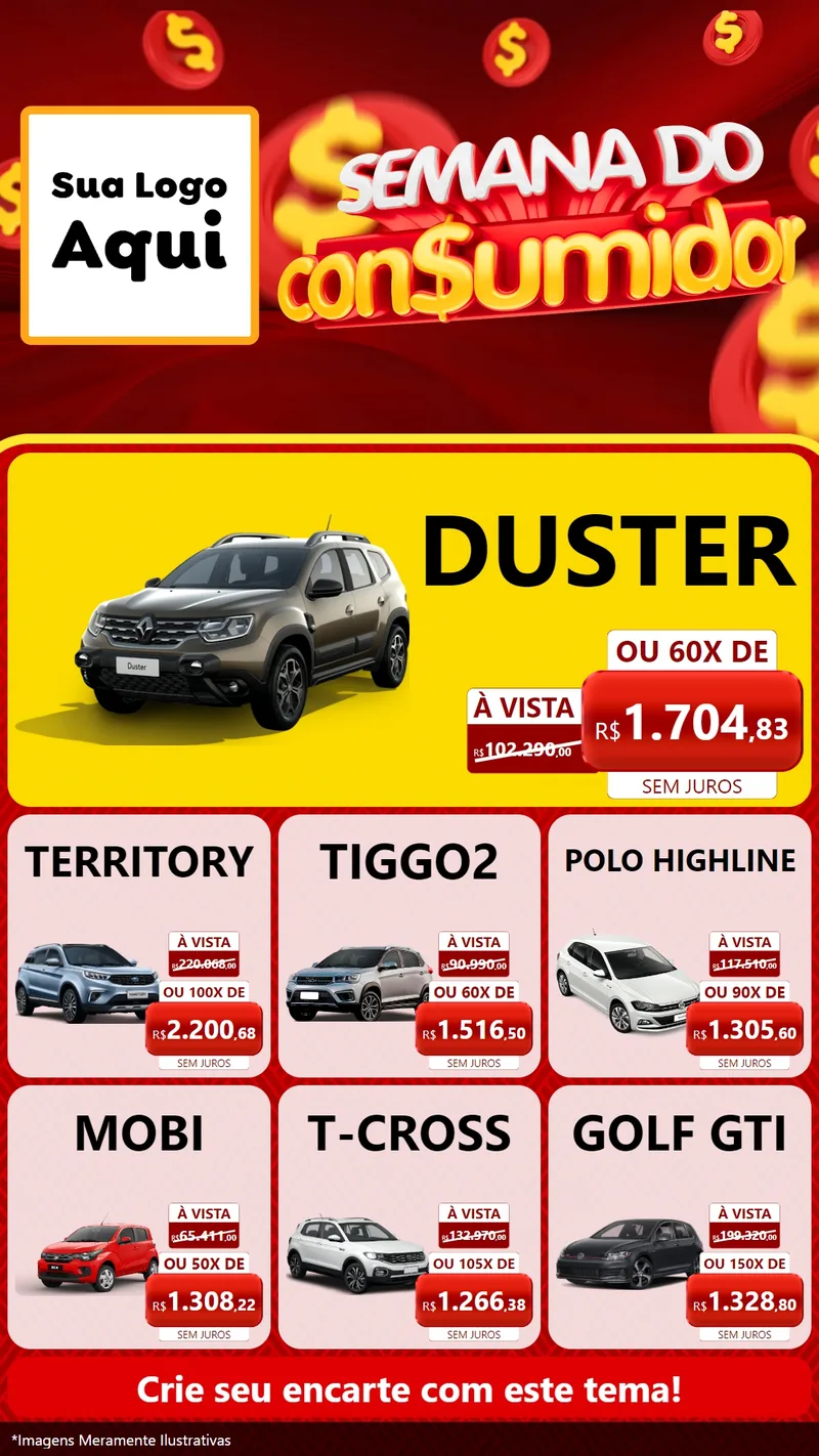 Modelo de Rede Social para Stories com o tema Semana do Consumidor para Concessionaria de Carros