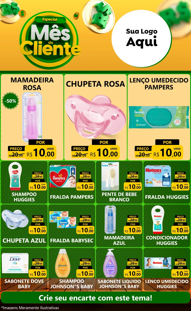 Modelo de Encarte para Encarte Grande com o tema Especial Mês do Cliente para Bebês