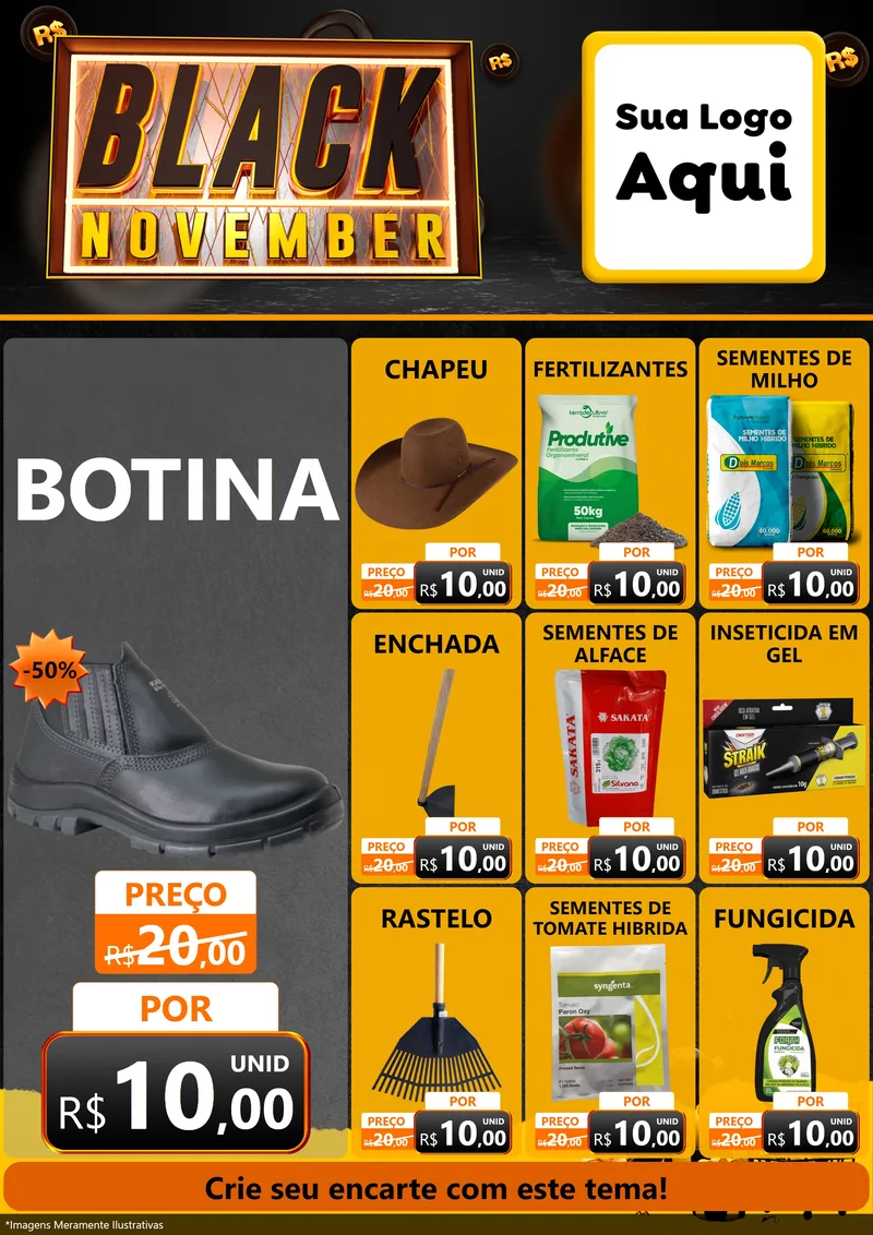 Modelo de Encarte para Encarte A4 Vertical com o tema Black November para Agropecuária
