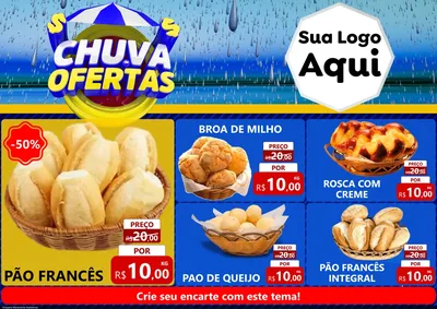 Modelo de Encarte para Encarte A4 Horizontal com o tema Chuva de Ofertas para Padaria