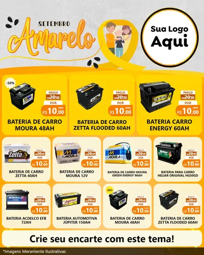 Modelo de Rede Social para Feed Instagram com o tema Setembro Amarelo para Baterias Elétricas