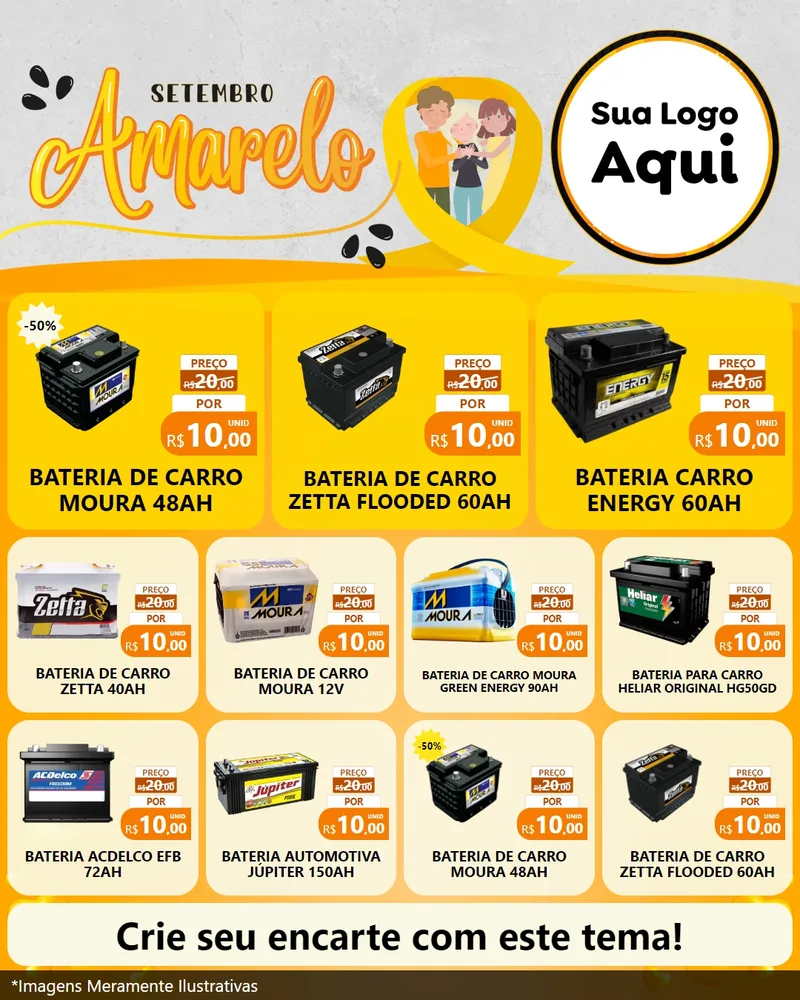 Modelo de Rede Social para Feed Instagram com o tema Setembro Amarelo para Baterias Elétricas