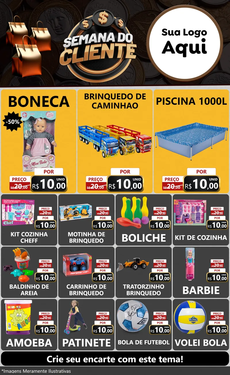 Modelo de Encarte para Encarte Grande com o tema Semana do Cliente para Brinquedos