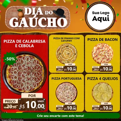 Modelo de Rede Social para Feed Facebook com o tema Dia do Gaúcho para Pizzaria