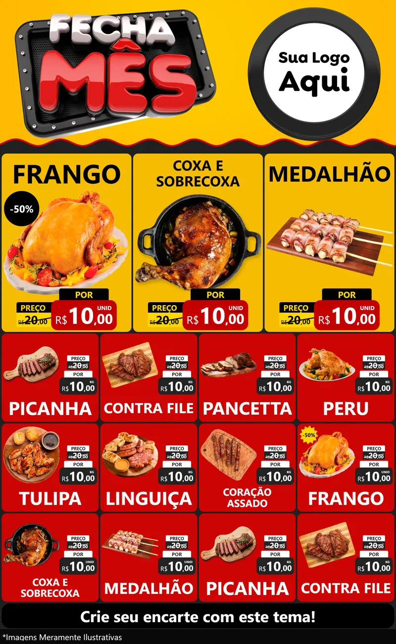 Modelo de Encarte para Encarte Grande com o tema Fecha Mês para Assados