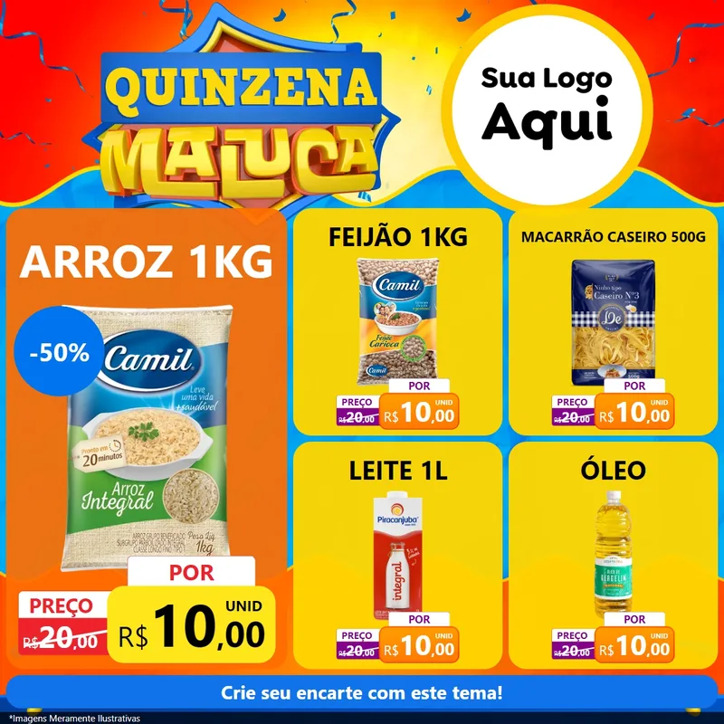 Modelo de Rede Social para Feed Facebook com o tema Quinzena Maluca para Supermercado