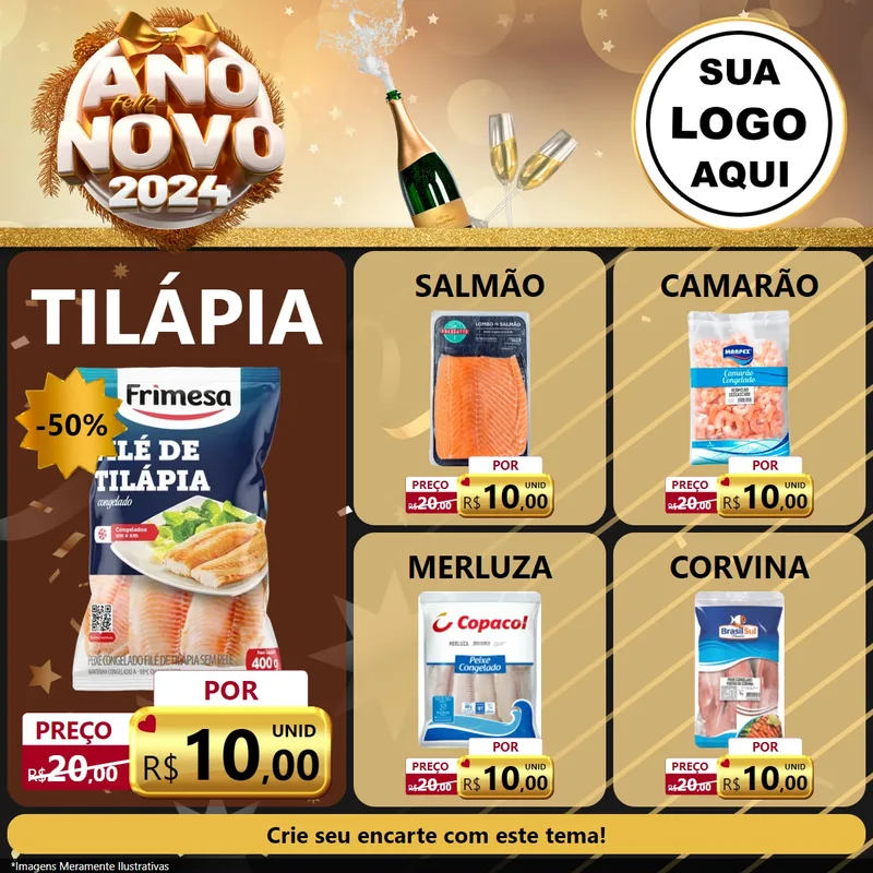 Modelo de Rede Social para Feed Facebook com o tema Feliz Ano Novo 2027 para Peixaria
