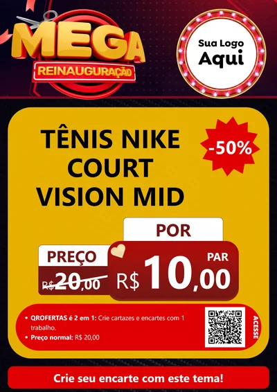 Modelo de Cartaz para Cartaz A4 Vertical com o tema Mega Reinauguração para Calçados