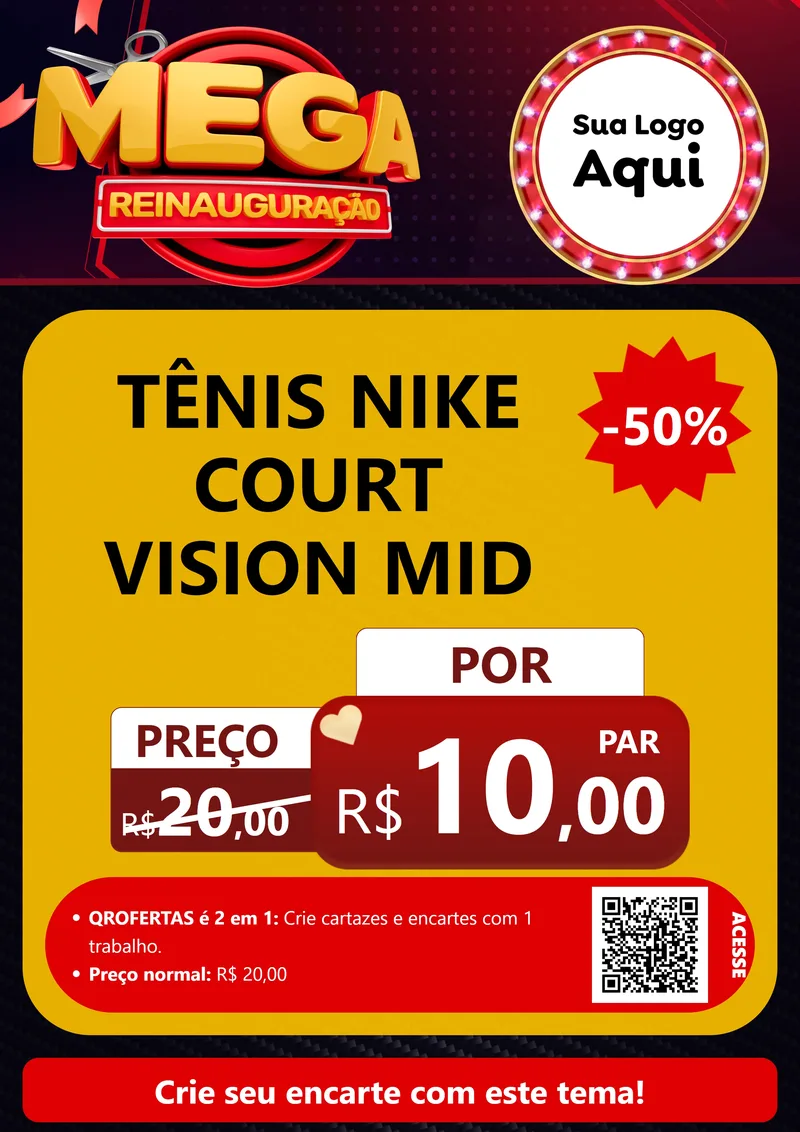 Modelo de Cartaz para Cartaz A4 Vertical com o tema Mega Reinauguração para Calçados
