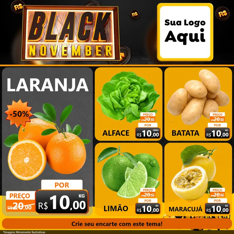 Modelo de Rede Social para Feed Facebook com o tema Black November para Hortifrúti