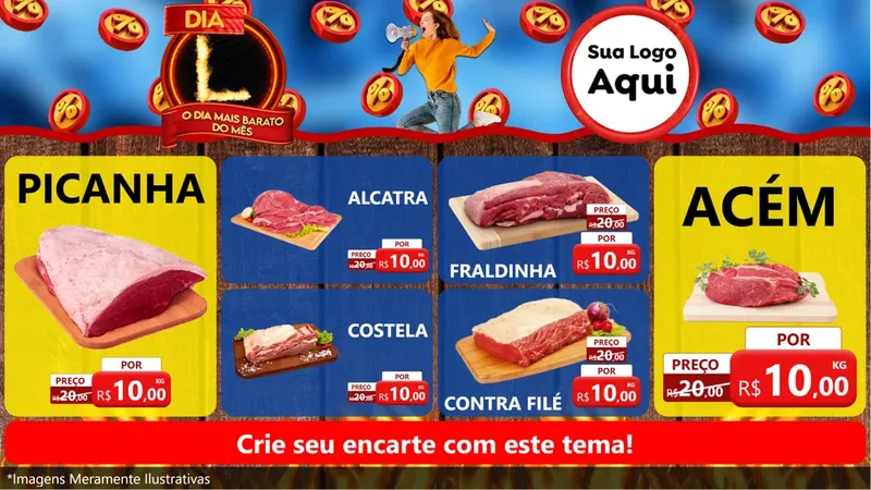 Modelo de TV para TV Horizontal com o tema Dia L - O Dia Mais Barato Do Mês para Açougue