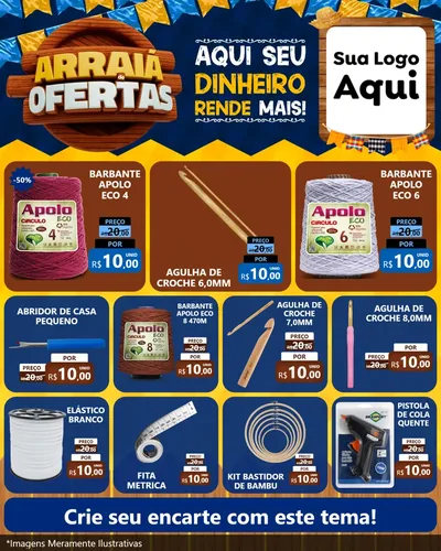 Modelo de Rede Social para Feed Instagram com o tema Arraiá de Ofertas - Junina para Armarinho e Aviamentos