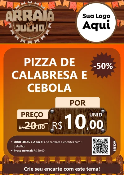 Modelo de Cartaz para Cartaz A4 Vertical com o tema Arraiá de Julho - Junina para Pizzaria