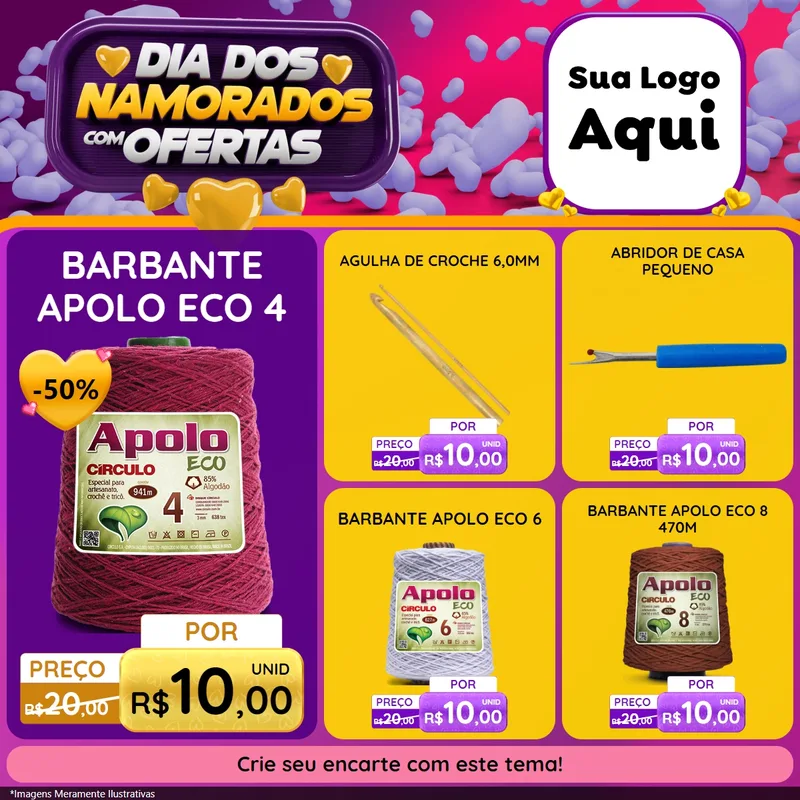 Modelo de Rede Social para Feed Facebook com o tema Dia Dos Namorados Com Ofertas para Armarinho e Aviamentos