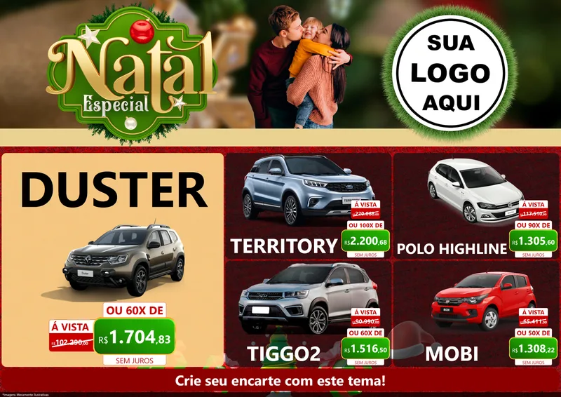 Modelo de Encarte para Encarte A4 Horizontal com o tema Natal Especial para Concessionaria de Carros