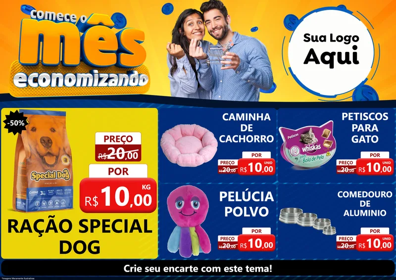 Modelo de Encarte para Encarte A4 Horizontal com o tema Comece O Mês Economizando para Pet Shop