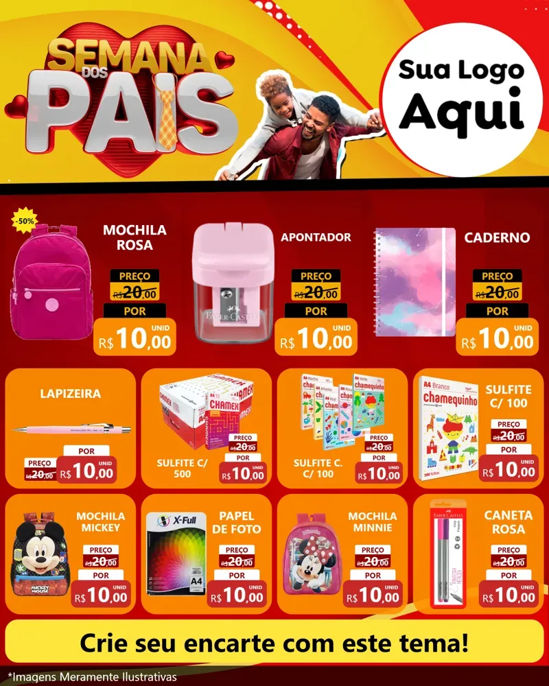 Modelo de Rede Social para Feed Instagram com o tema Semana Dos Pais para Papelaria