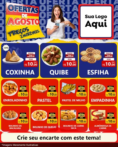 Modelo de Rede Social para Feed Instagram com o tema Ofertas de Agosto - Preços Incríveis para Salgadaria