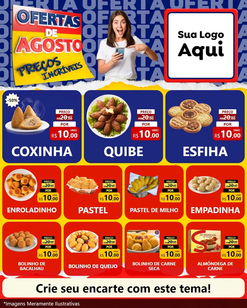 Modelo de Rede Social para Feed Instagram com o tema Ofertas de Agosto - Preços Incríveis para Salgadaria