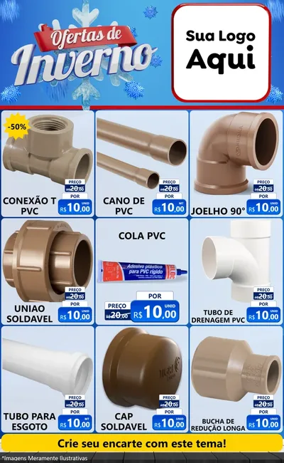 Modelo de Encarte para Encarte Grande com o tema Ofertas de Inverno para Tubos e conexões