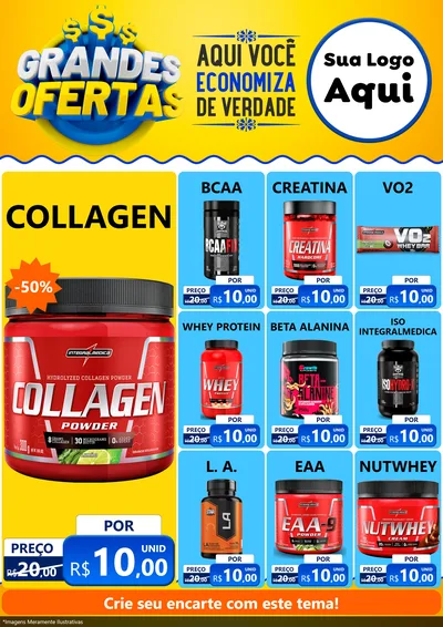 Modelo de Encarte para Encarte A4 Vertical com o tema Grandes Ofertas para Suplementos alimentares