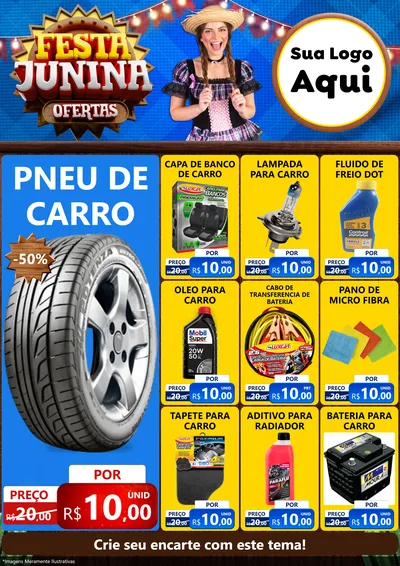 Modelo de Encarte para Encarte A4 Vertical com o tema Festa Junina Ofertas para Auto peças