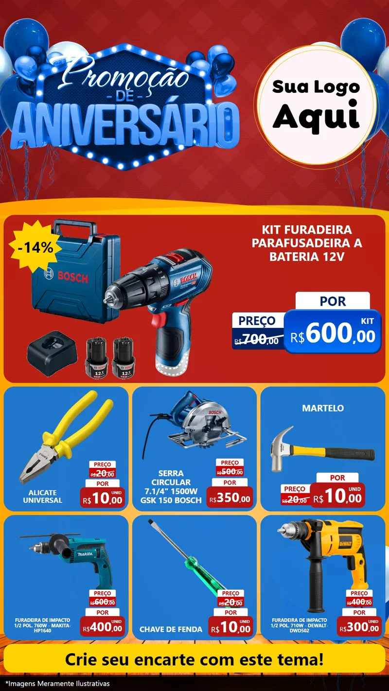 Modelo de Rede Social para Stories com o tema Promoção de Aniversário para Maquinas e Ferramentas
