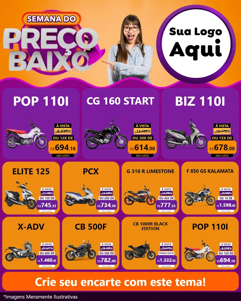 Modelo de Rede Social para Feed Instagram com o tema Semana do Preço Baixo para Concessionaria de Motos