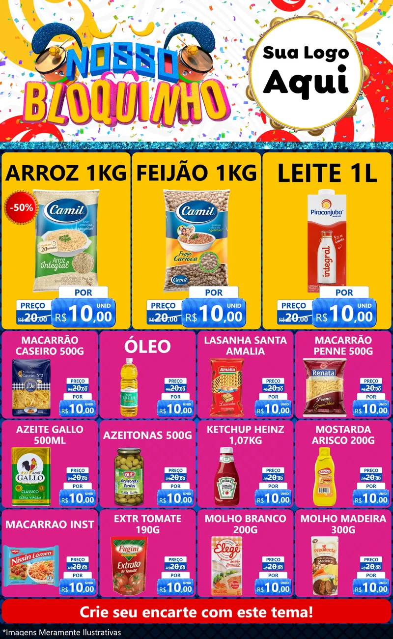 Modelo de Encarte para Encarte Grande com o tema Nosso Bloquinho para Supermercado