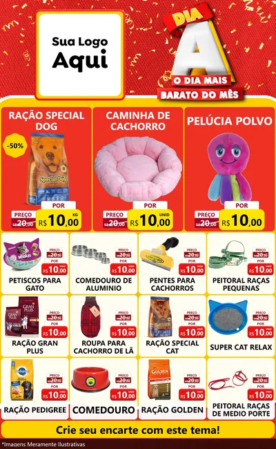 Modelo de Encarte para Encarte Grande com o tema Dia A o Dia Mais Barato do Mês para Pet Shop