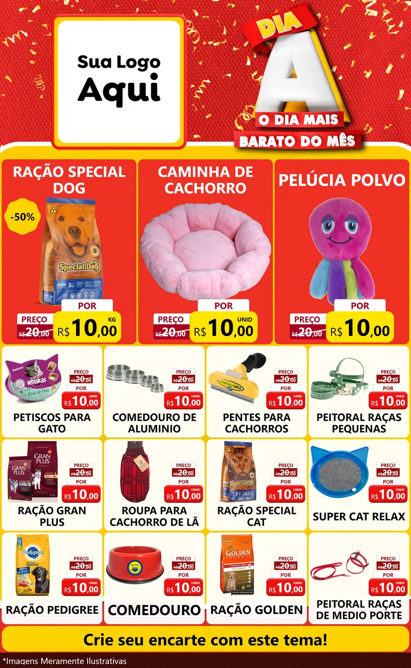 Modelo de Encarte para Encarte Grande com o tema Dia A o Dia Mais Barato do Mês para Pet Shop