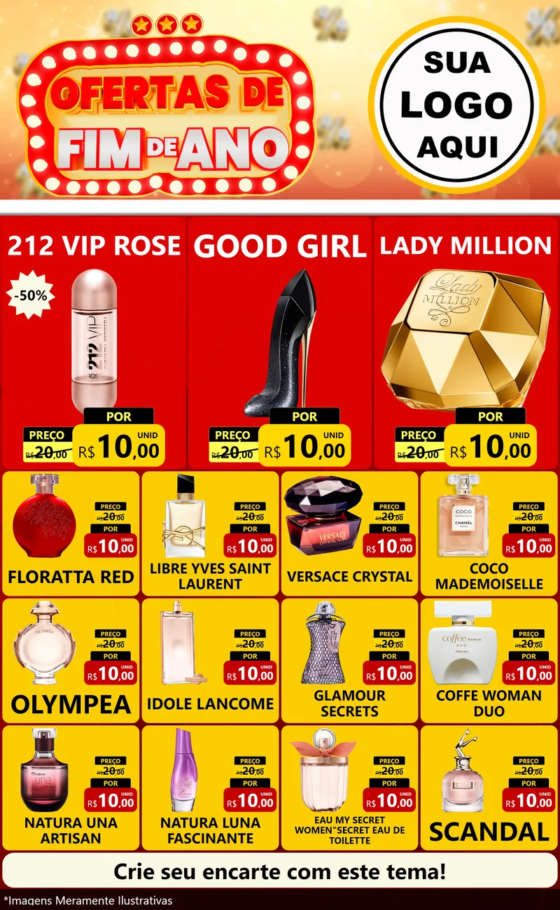 Modelo de Encarte para Encarte Grande com o tema Ofertas de Fim de Ano para Perfumes