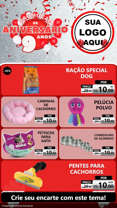 Modelo de TV para TV Vertical com o tema Promoção de Aniversário - 9 Anos para Pet Shop