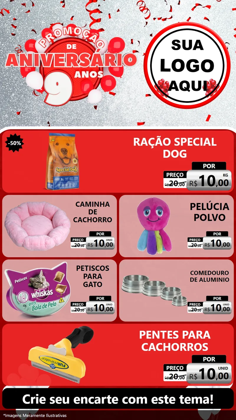 Modelo de TV para TV Vertical com o tema Promoção de Aniversário - 9 Anos para Pet Shop