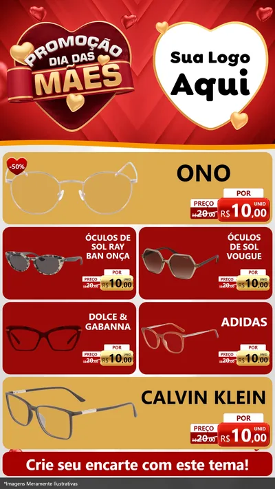 Modelo de TV para TV Vertical com o tema Promoção Dia das Mães para Óticas