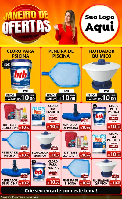 Modelo de Encarte para Encarte Grande com o tema Janeiro de Ofertas para Produtos para Piscina