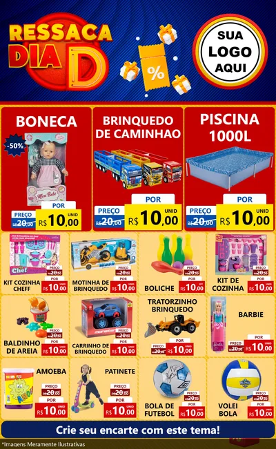 Modelo de Encarte para Encarte Grande com o tema Ressaca Dia D para Brinquedos