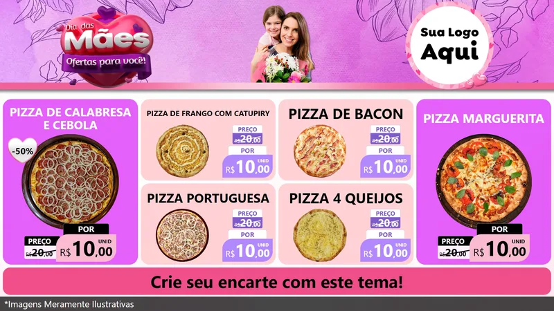 Modelo de TV para TV Horizontal com o tema Dia das Mães Ofertas para Você! para Pizzaria