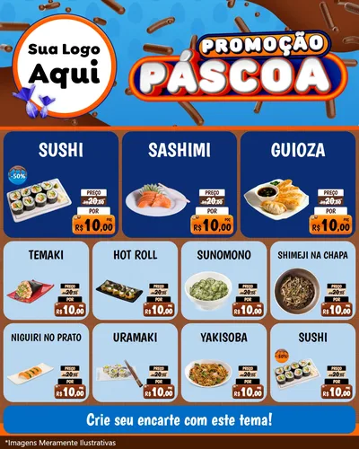 Modelo de Rede Social para Feed Instagram com o tema Promoção Páscoa para Comida japonesa