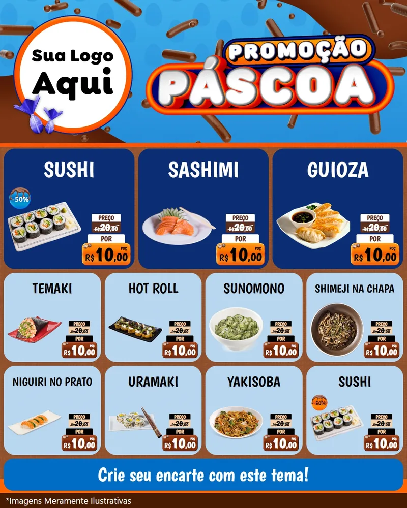 Modelo de Rede Social para Feed Instagram com o tema Promoção Páscoa para Comida japonesa