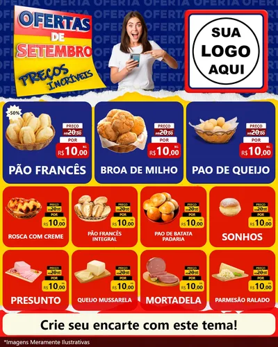 Modelo de Rede Social para Feed Instagram com o tema Ofertas de Setembro - Preços Incríveis para Padaria