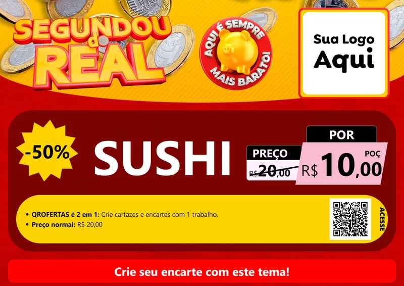 Modelo de Cartaz para Cartaz A4 Horizontal com o tema Segundou do Real para Comida japonesa