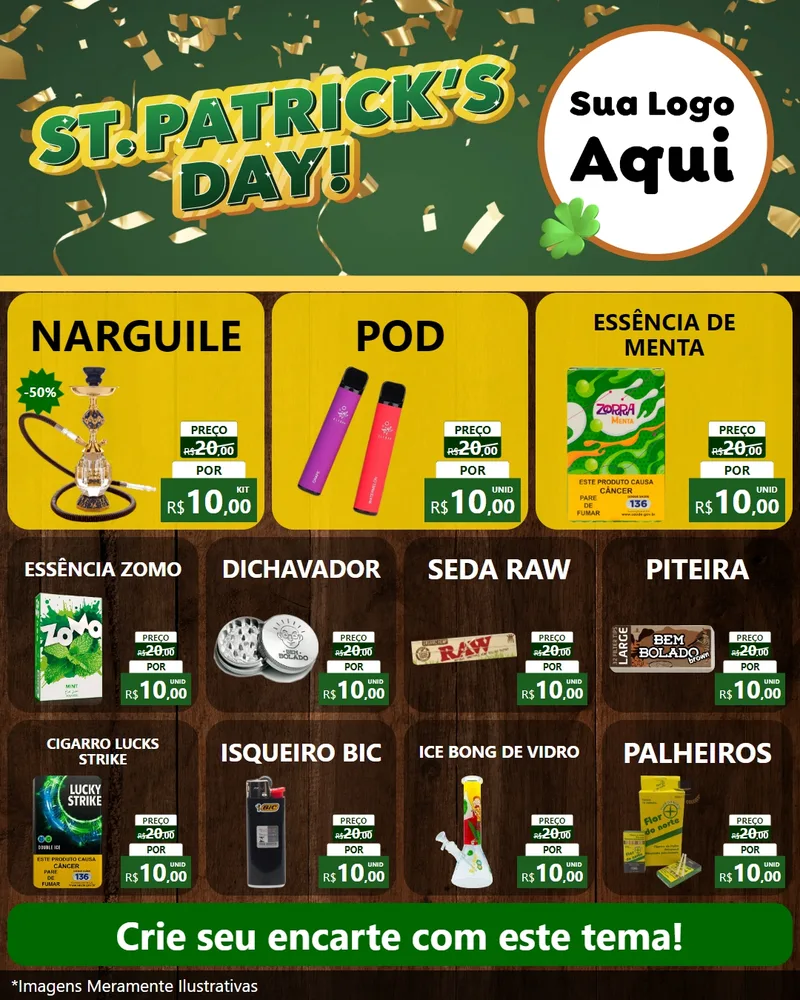 Modelo de Rede Social para Feed Instagram com o tema St Patriks Day para Tabacaria