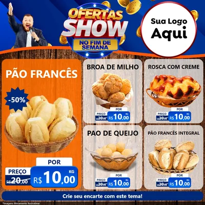 Modelo de Rede Social para Feed Facebook com o tema Ofertas Show No Fim De Semana para Padaria
