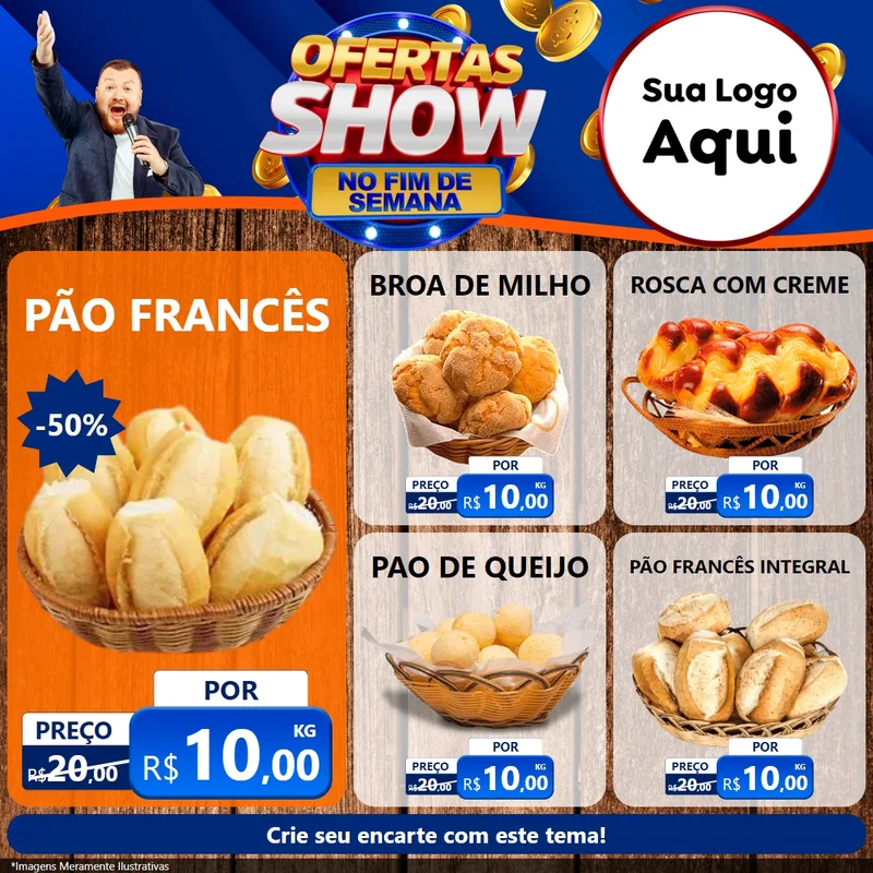 Modelo de Rede Social para Feed Facebook com o tema Ofertas Show No Fim De Semana para Padaria