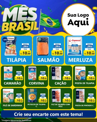Modelo de Rede Social para Feed Instagram com o tema Mês do Brasil para Peixaria